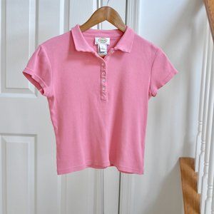 Talbots Women's Pink Cotton Polo Size S Diamond-Shaped Buttons Cute Short-Sleeve